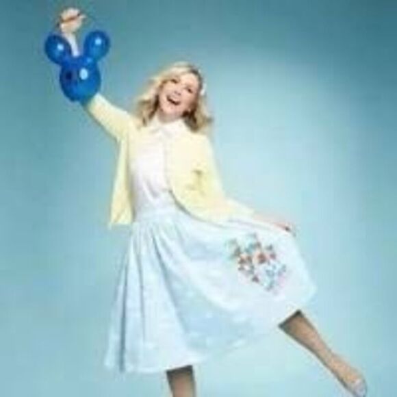 Disney Blue White Mickey Up Balloon Cloud Castle High Waisted Swing Skirt Large - Picture 1 of 11